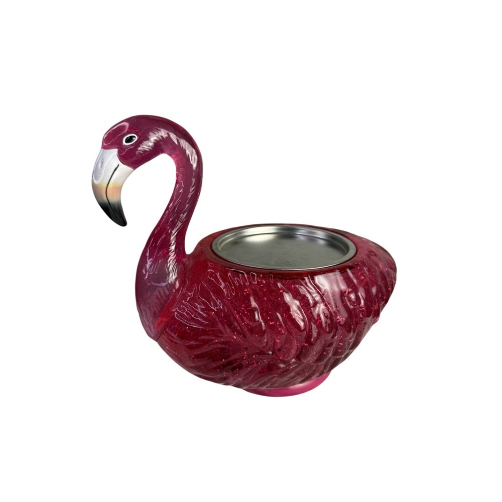 Bath & Body Works PINK FLAMINGO 3-Wick‎ Glitter Swirl Water Globe Candle Holder